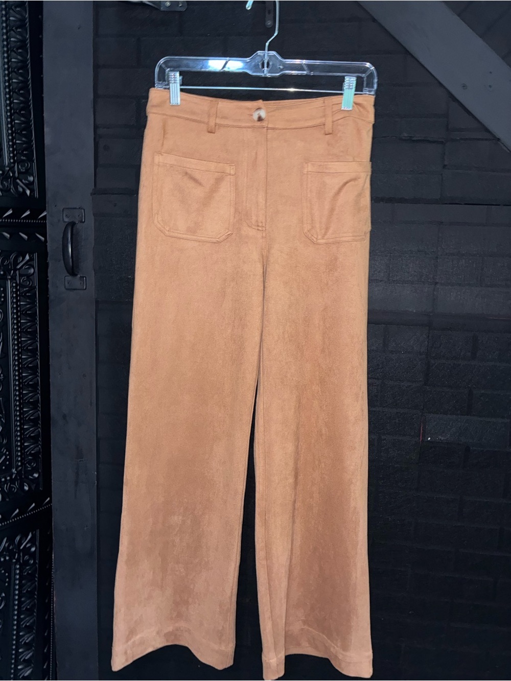 Skies Are Blue women’s faux suede Wide-Leg Pants in Tan